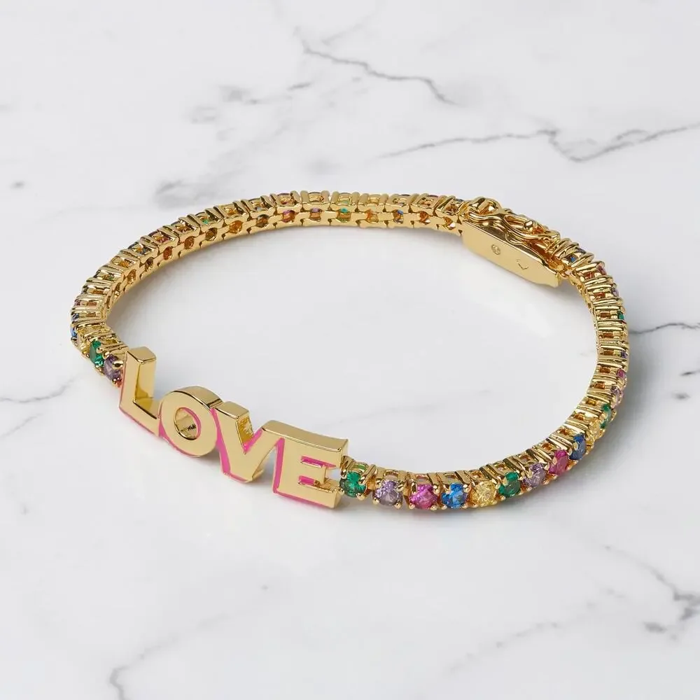 NWT Kate Spade New York Like Magic Love Tennis Bracelet Multi KF122 Gold Tone
